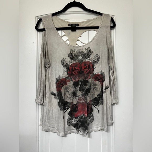 Skull Rose Top by Midnight Hour 3/4 Sleeve - Picture 3 of 4